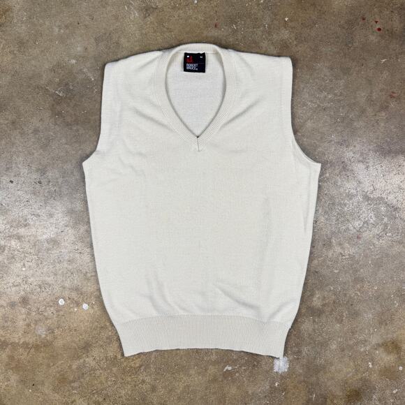 Vintage Robert Bruce Sweater Vest Men’s M Natural V-Neck 100% Orlon Acrylic USA - Picture 1 of 8